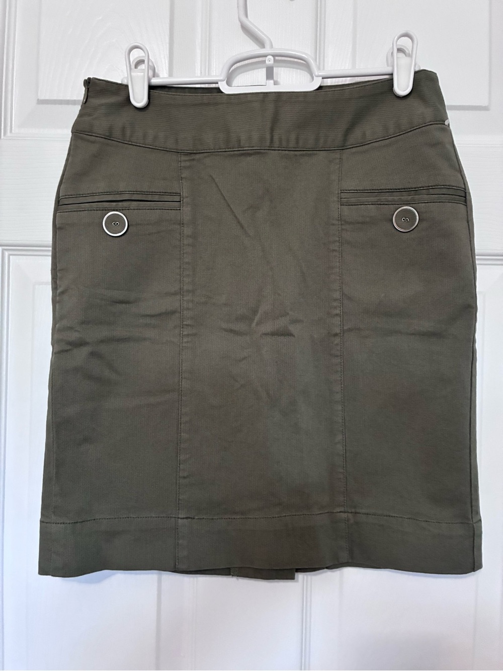 NWT Foci Active Wear Skirt Olive Green Utility Straight Cotton 18” Sz S or M